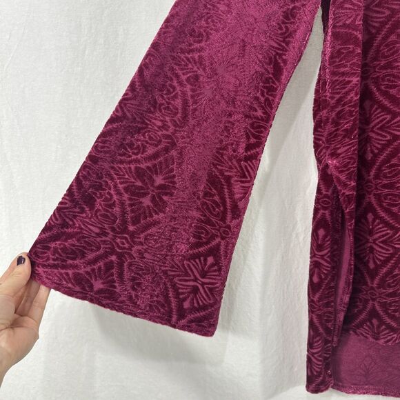 Cato Burgundy Red Velvet Hi-Lo Flare Sleeve Flowy Tunic Top Womens Size XS Boho - Picture 5 of 8